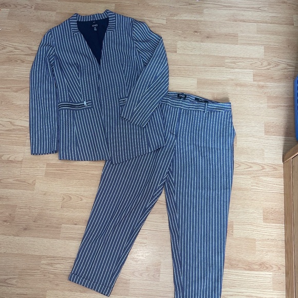 Jones New York Pantsuit Blue Striped Grace Ankle Blazer and Pants Set - Picture 1 of 10